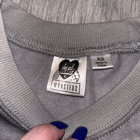 Care Bears Double Sided Scare Bears Gray Marbled Long Sleeve Sweatshirt Size XS - Picture 7 of 8